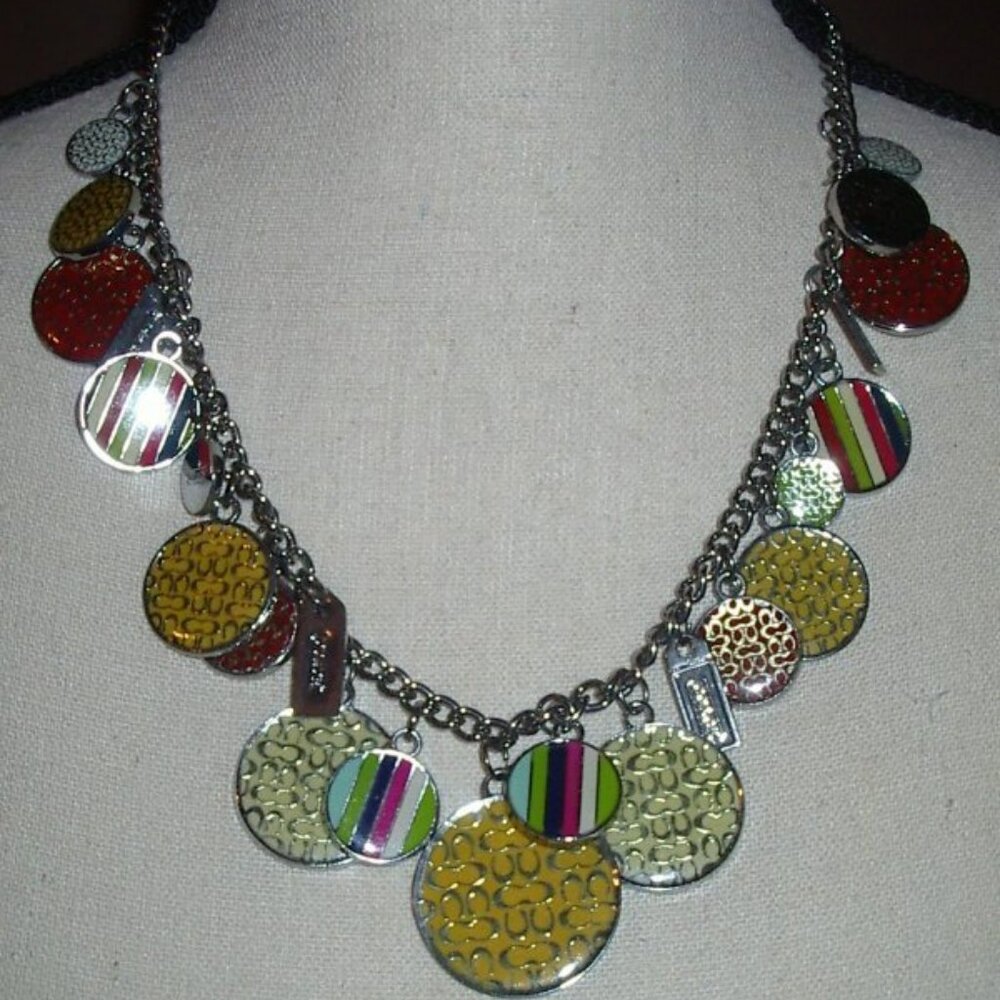 COACH LEGACY SIGNATURE MEDALLION CHARM 20" STAINLESS STEEL NECKLACE